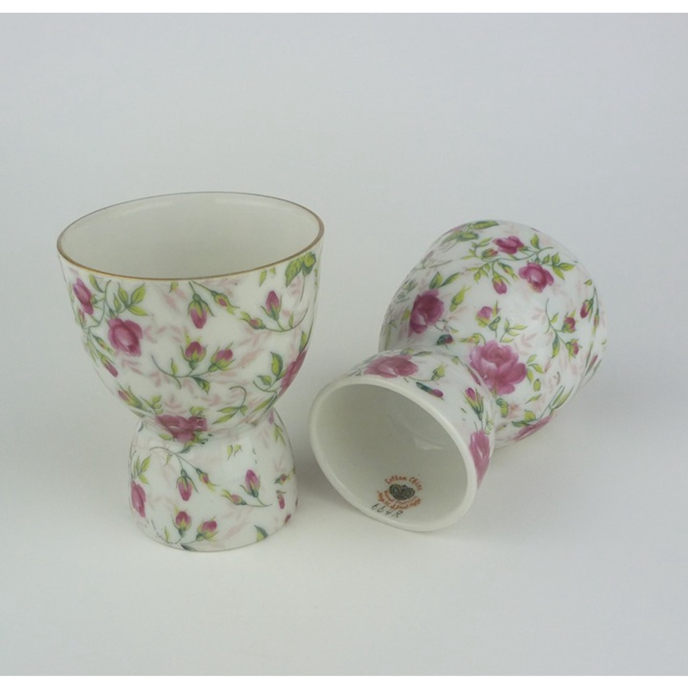 Vintage Set‎ of Two Double Egg Cups Rose Chintz by Lefton